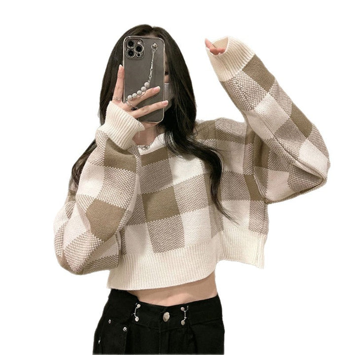 Lune London checkered pattern cropped sweater for ladies