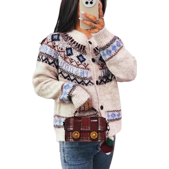 Lune London | Women's Cardigan with Colorful Nordic Pattern and High-Quality Wooden Buttons