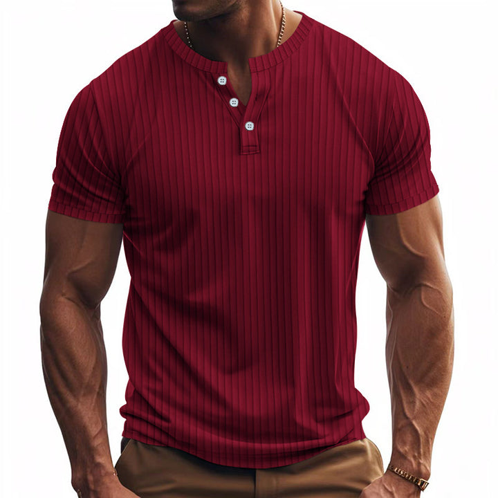 Men's Short Sleeve Henley T-Shirt with Striped Pattern and Convenient Buttons Lune London