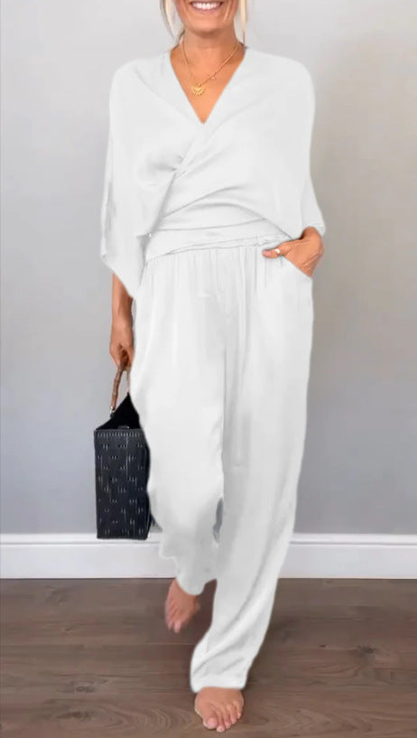 Women Elegant Wrap High-End with Loose Cut and Matching Palazzo Pants Lune London