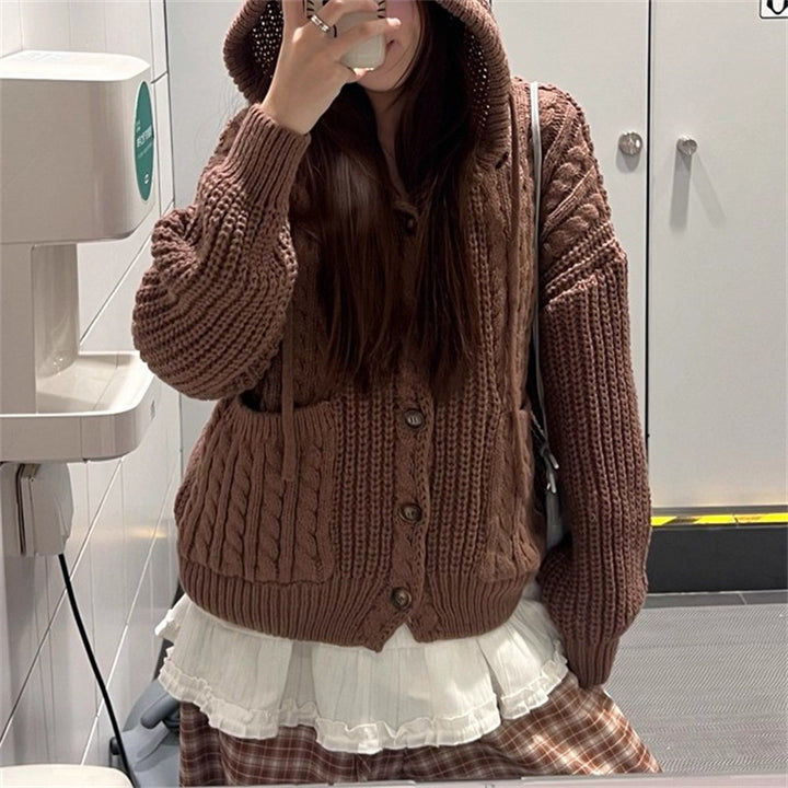 Gilet en tricot épais pour femmes avec capuche et grandes poches Chic & Stil