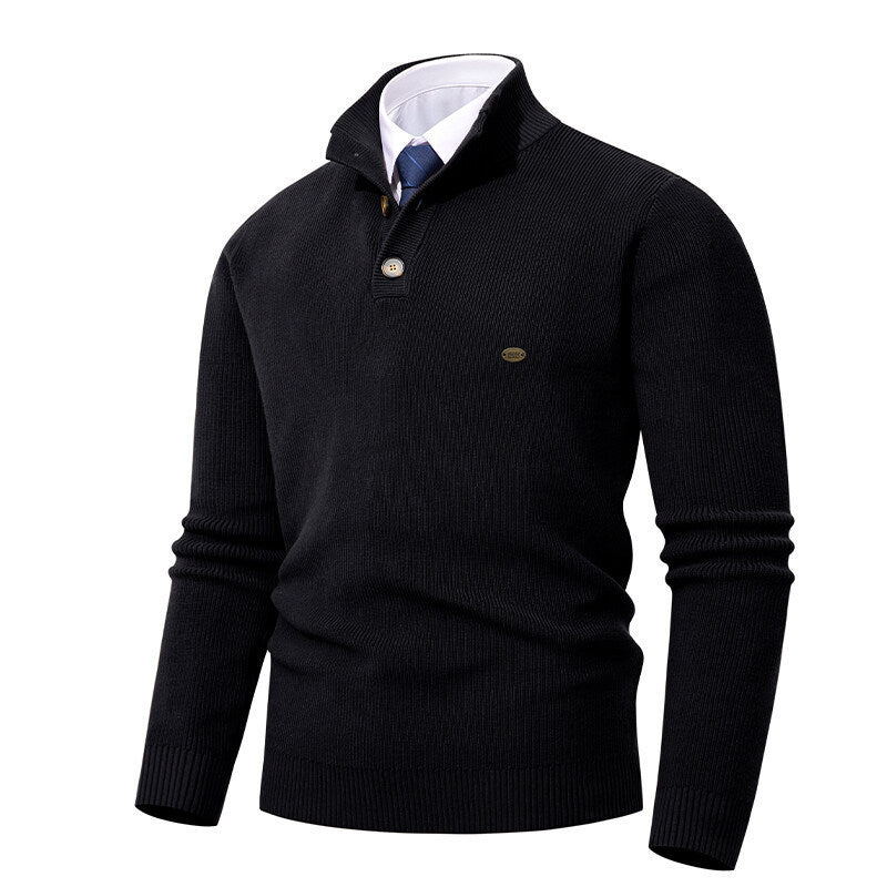 Knit sweater for men with button details and modern high collar Lune London
