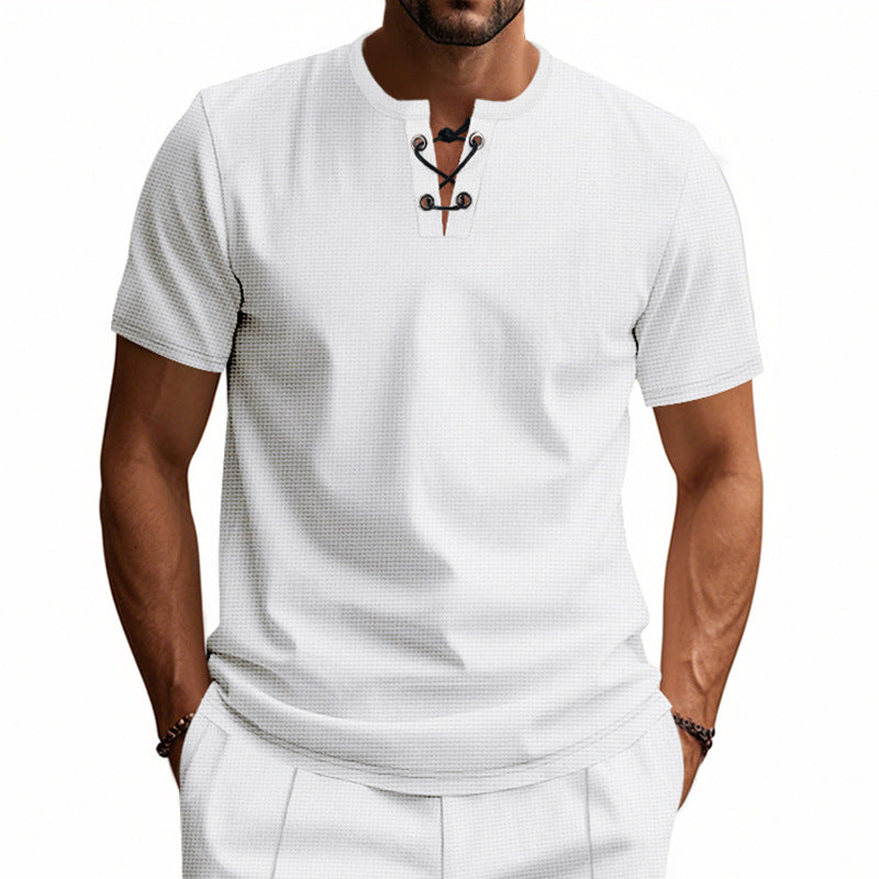 Men's short sleeve Henley shirt with decorative laces Lune London