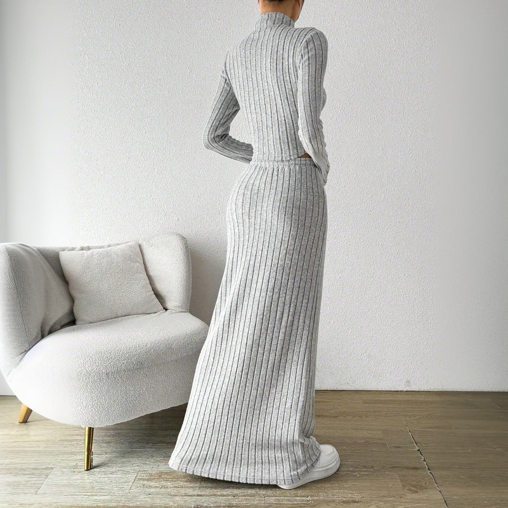 Ensemble top court à manches longues et jupe maxi pour femmes avec une élégante structure en rib Chic & Stil