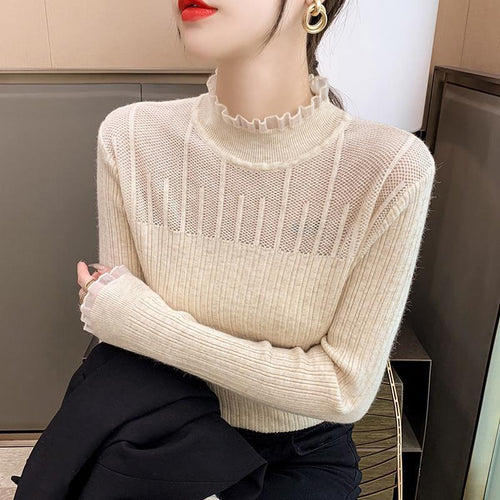 Fashion knit sweater for women with ribbed structure and eye-catching collar Lune London