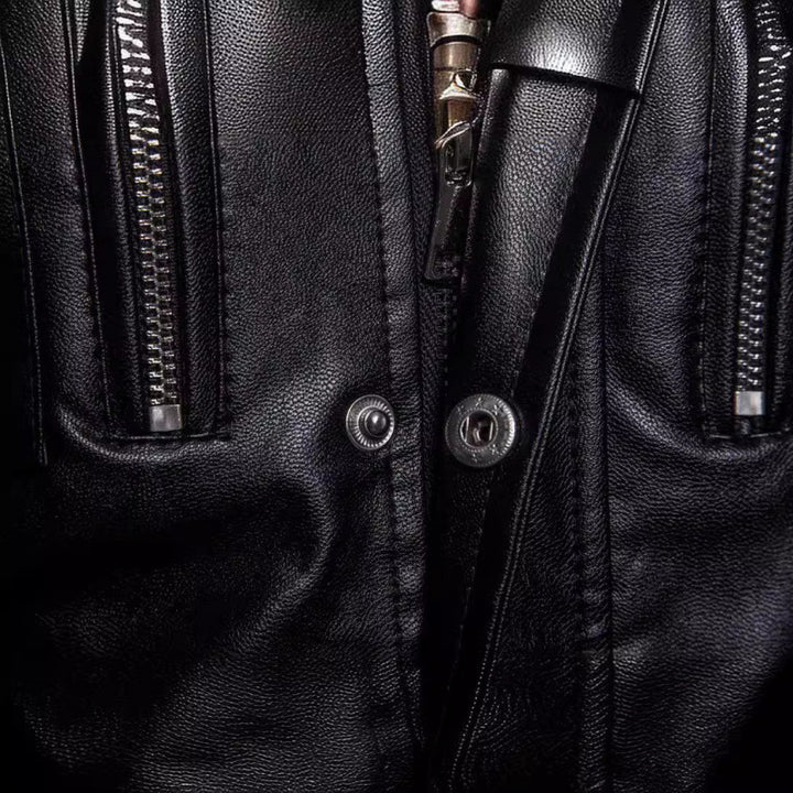 Stylish leather motorcycle jacket for men with asymmetric zipper and practical pockets Lune London