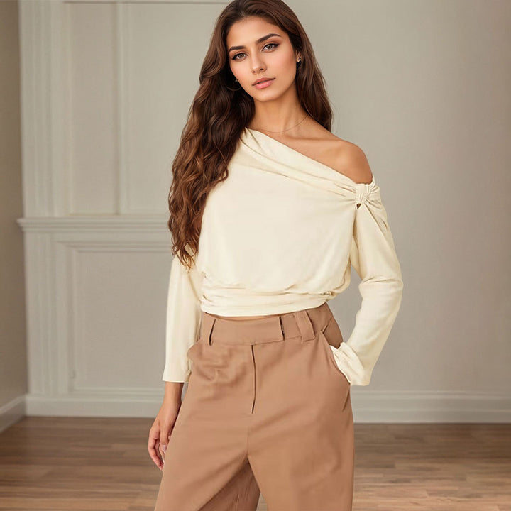 Elegant off-shoulder top for women with draped design and gathers Chic & Stil