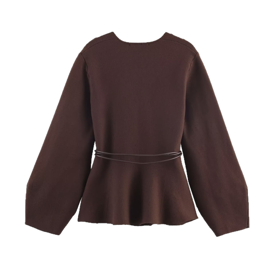 Wrap jacket for ladies with waist belt and wide sleeves Lune London