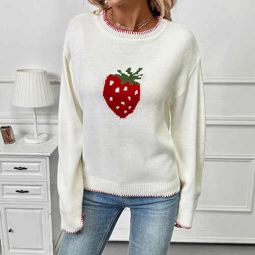 Women's sweater with strawberry pattern and ribbed details Lune London