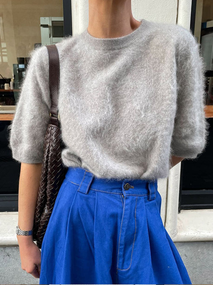 Ladies short plush sweater with short sleeves in elegant design Lune London