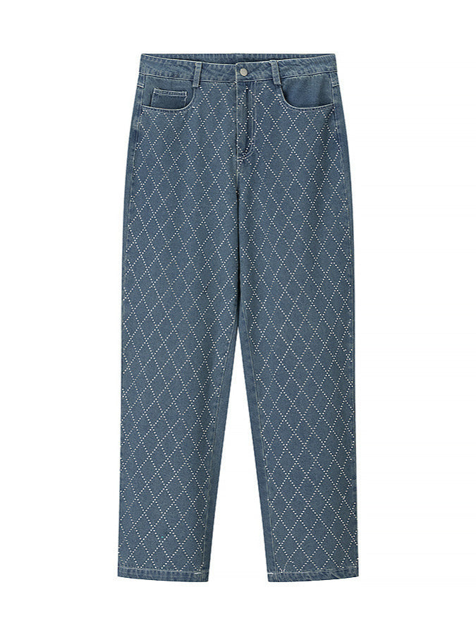 High-waisted jeans for women with a modern plaid pattern Lune London