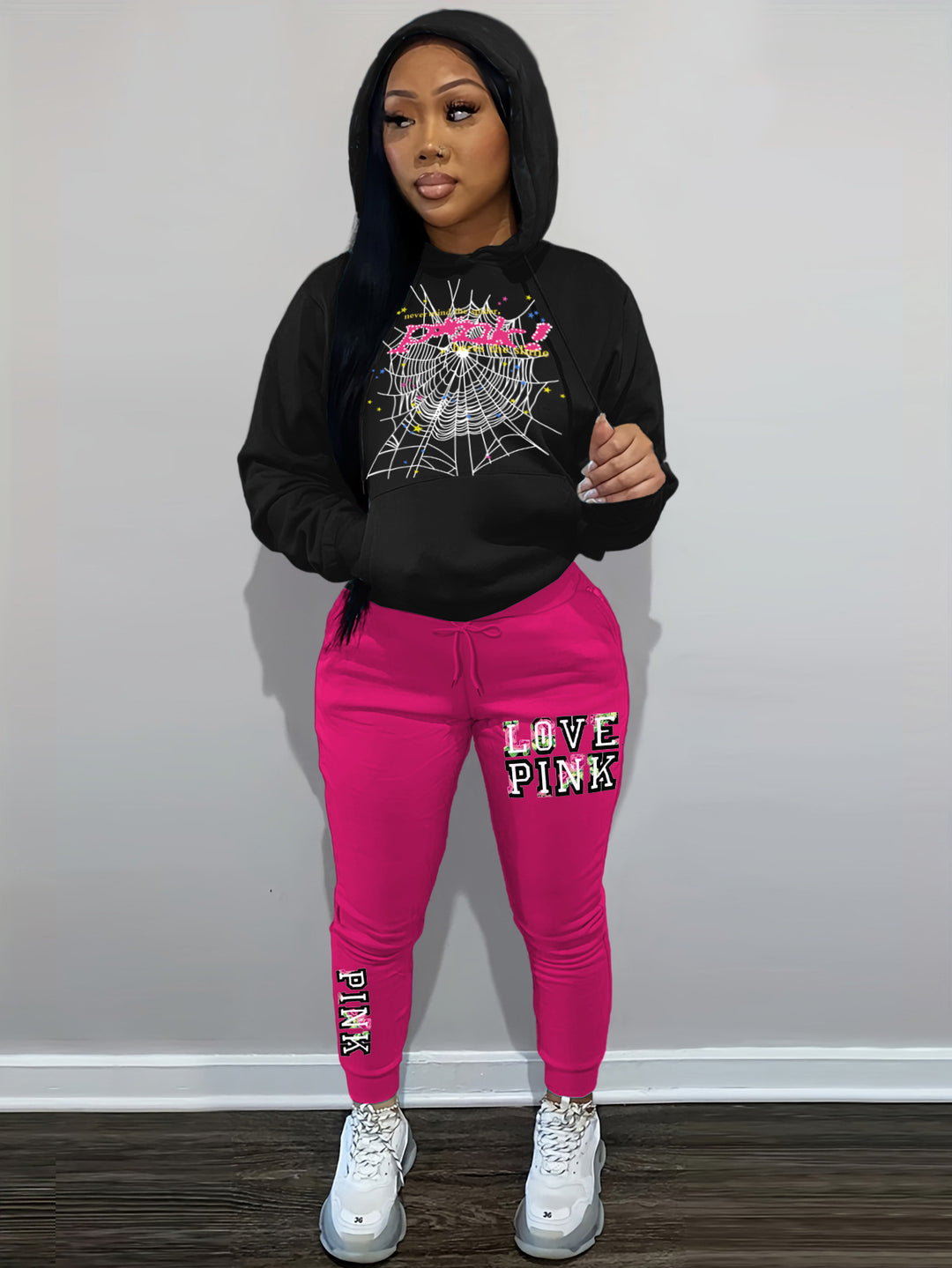 Women's hoodie and jogger pants set with creative spider web pattern Lune London