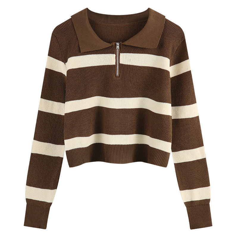Pull en tricot pour femmes avec zip et motif à rayures Chic & Stil