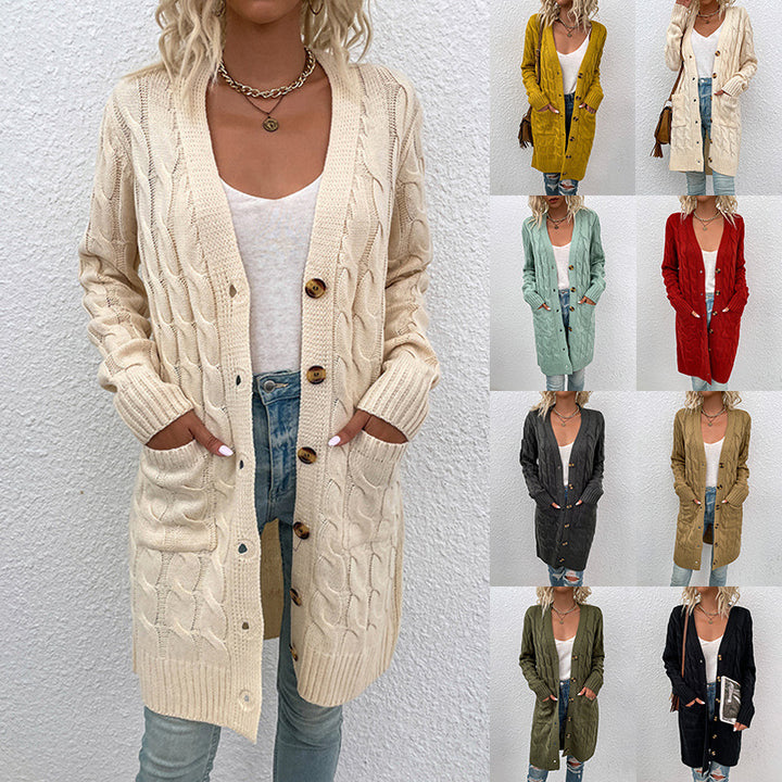 Women's cardigan with deep V-neck and elegant cable pattern Lune London