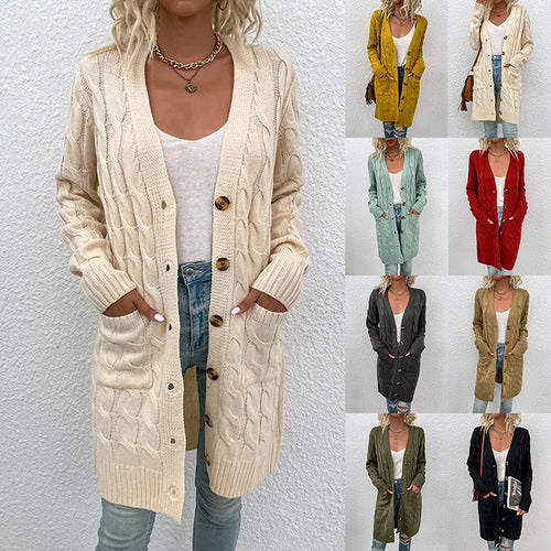 Women's cardigan with deep V-neck and elegant cable pattern Lune London