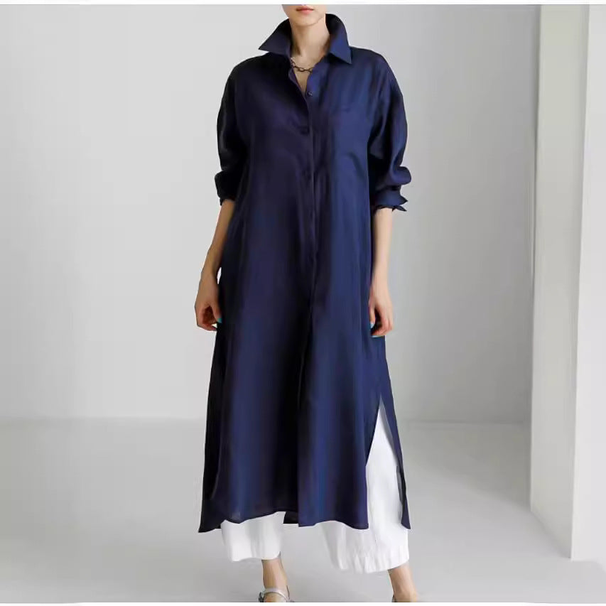 Light linen shirt dress for women with side slits Lune London
