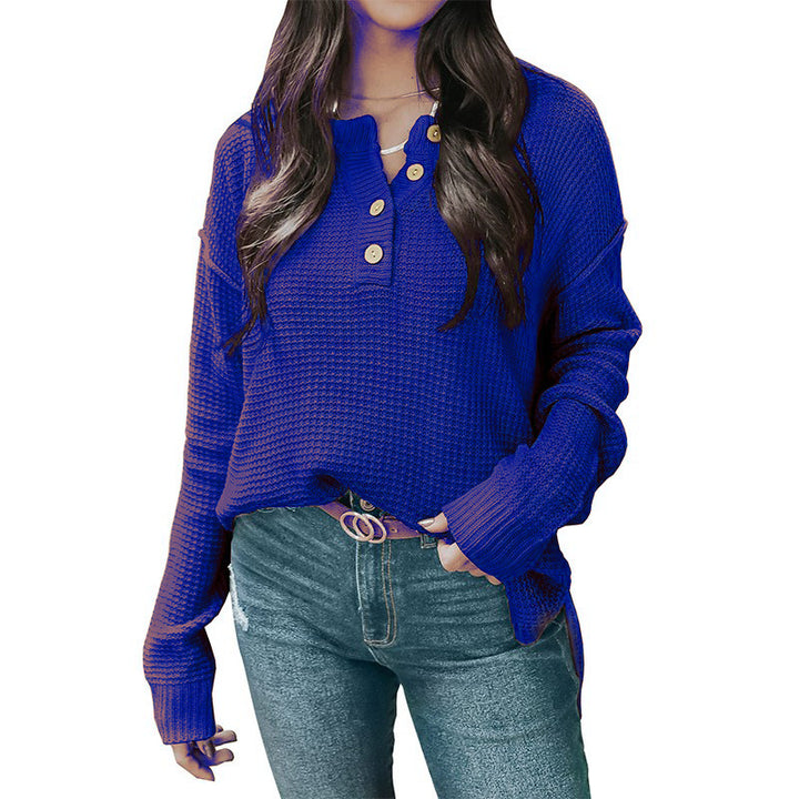 Casual oversized sweater for women with button placket and textured material Lune London