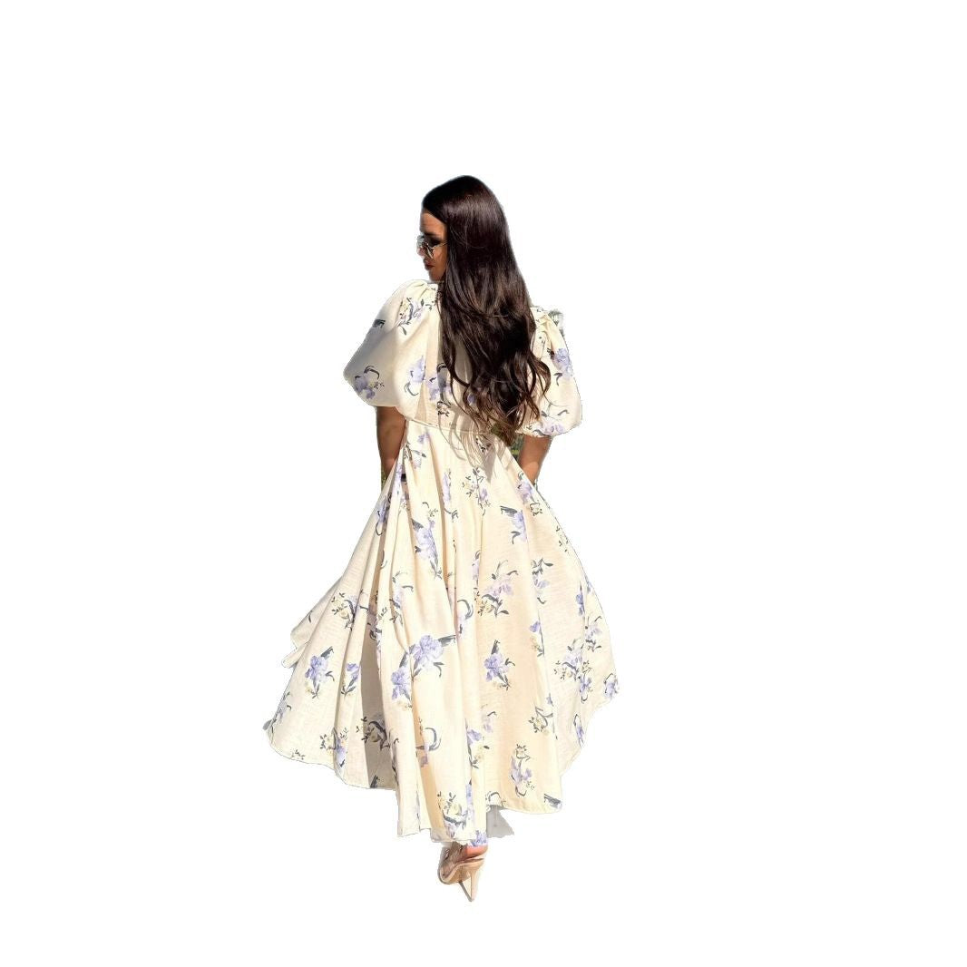 Ladies Vintage Floral A-Line Maxi Dress Lune London