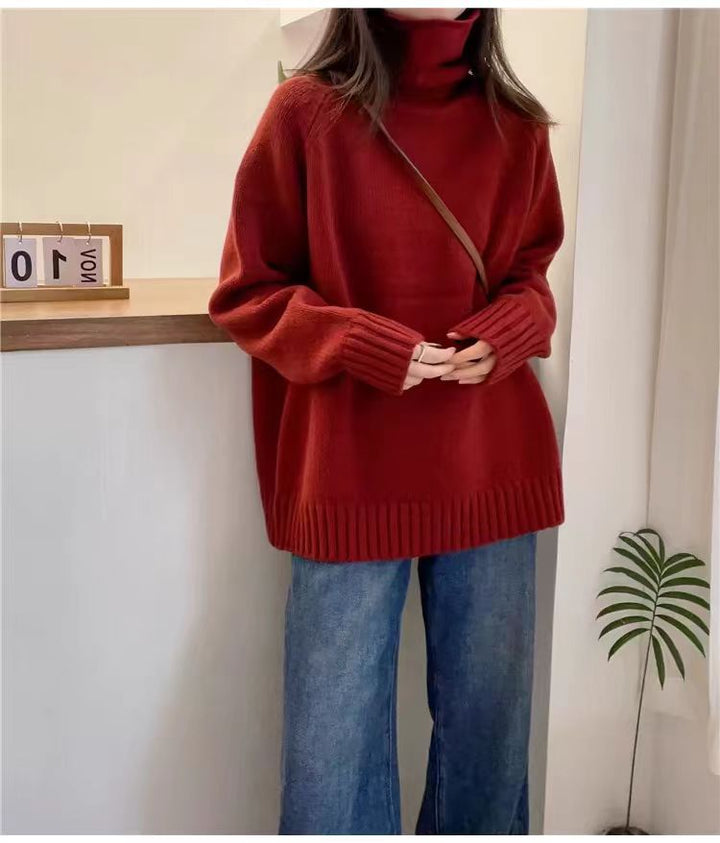 Pull en tricot épais pour femmes avec col montant et fentes sur les côtés Chic & Stil