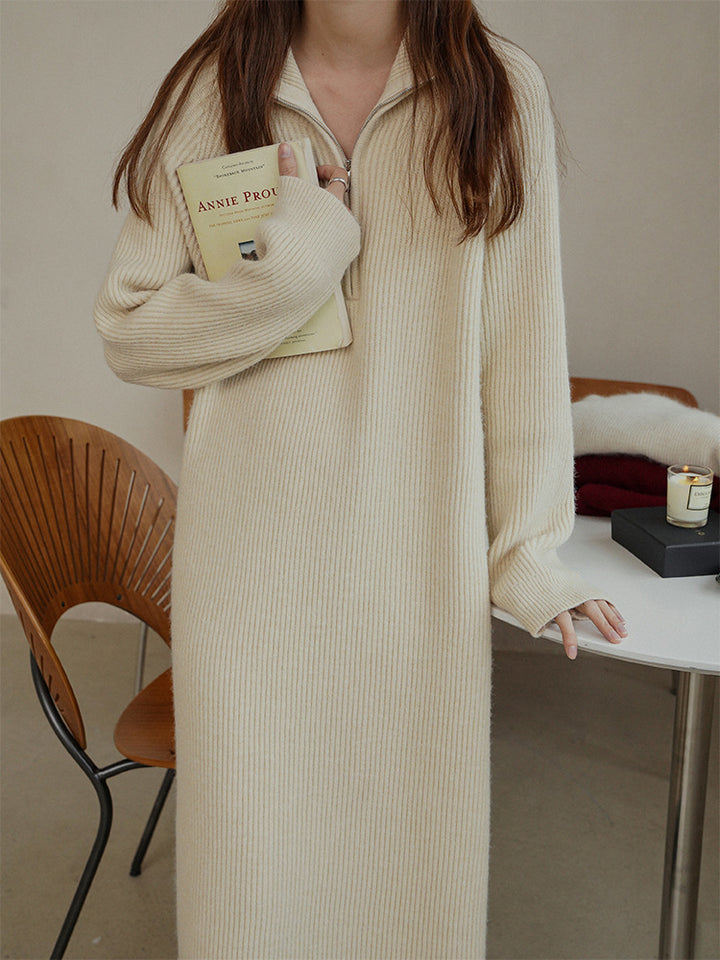 Knit dress for women with high collar and zipper Lune London
