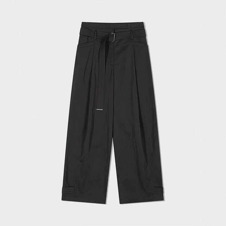 Pantalons en tissu à coupe large pour femmes avec ceinture tonale Chic & Stil
