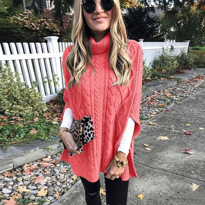 Knitted poncho for women with high collar Lune London