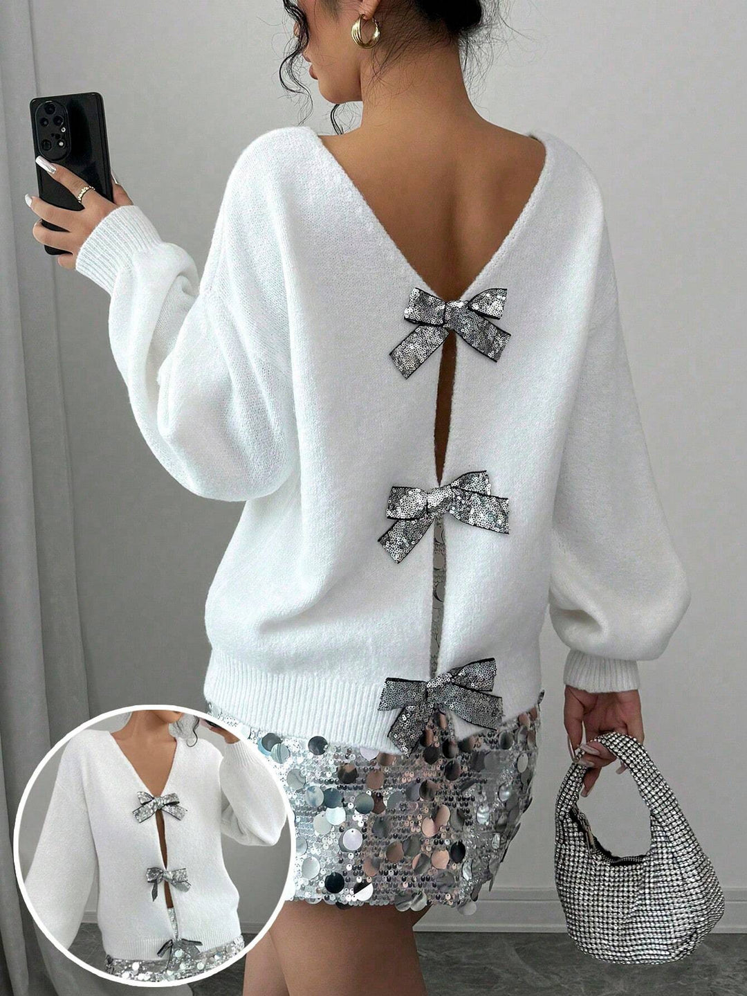 Women trendy knit sweater with luxurious bow details Lune London