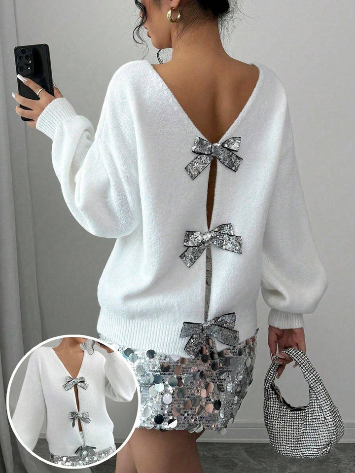 Women trendy knit sweater with luxurious bow details Lune London