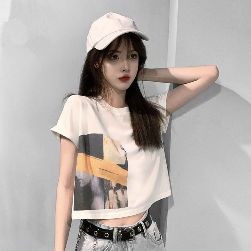 Women’s Crop T-Shirt with Creative Graphic Print Lune London
