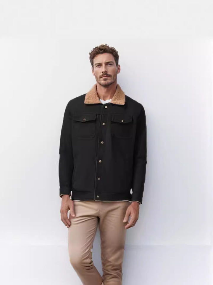 Casual men's jacket with faux fur collar and practical pockets Lune London