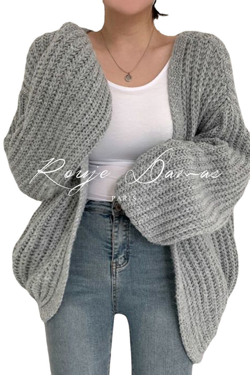Ladies chunky knit cardigan with relaxed fit and voluminous sleeves Lune London