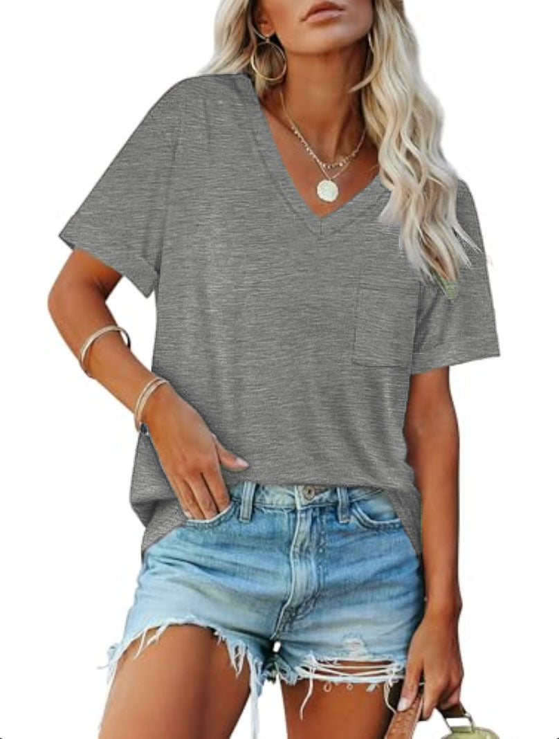 Ladies leisure V-neck T-shirt with pockets Lune London