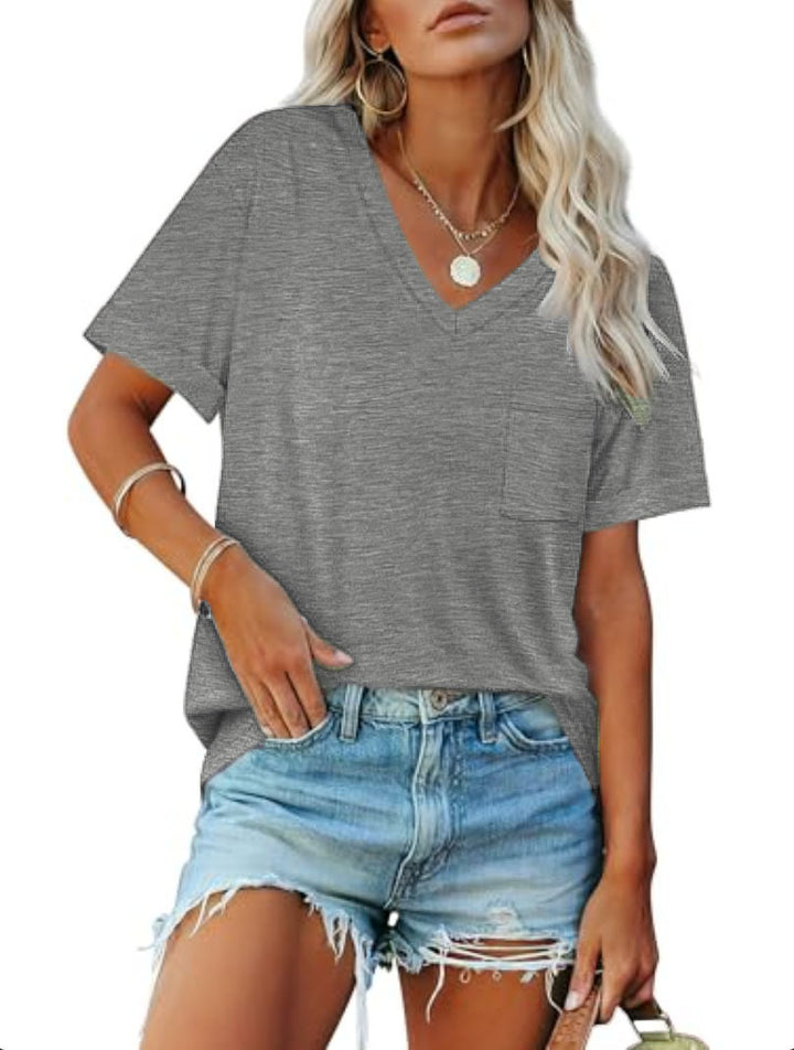 Ladies leisure V-neck T-shirt with pockets Lune London