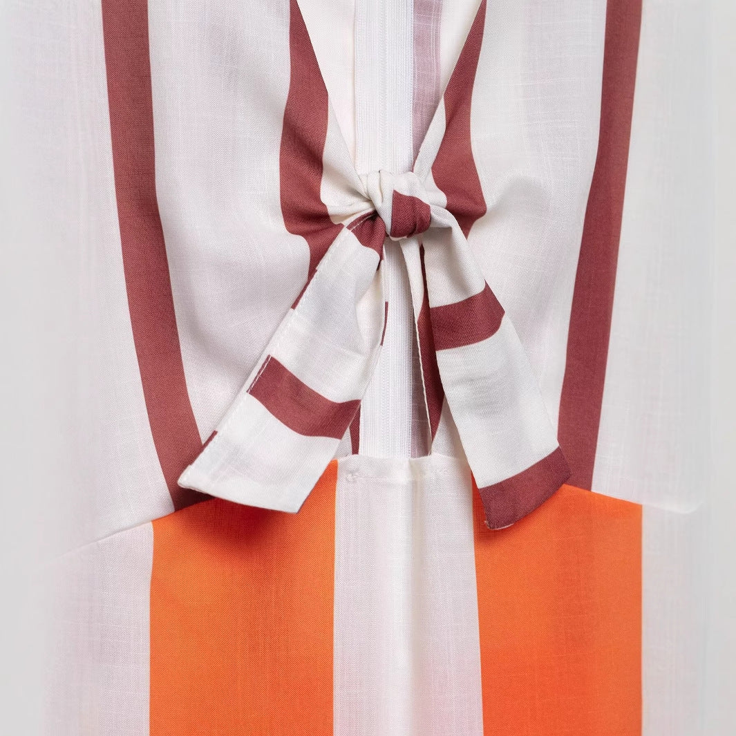 Maxi dress for women with a captivating striped pattern and a feminine waist effect Lune London
