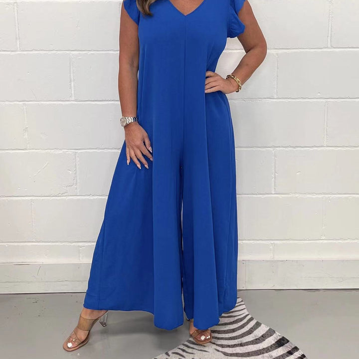 Ladies loose fitting jumpsuit with V-neck Lune London