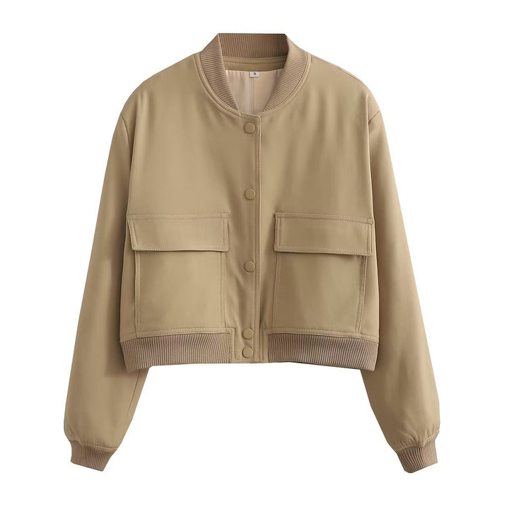 Lune London Women's Cropped Bomber Jacket with Flap Pockets
