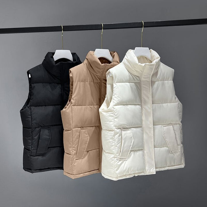 Ladies padded quilted gilet with high side pockets and modern collar Lune London
