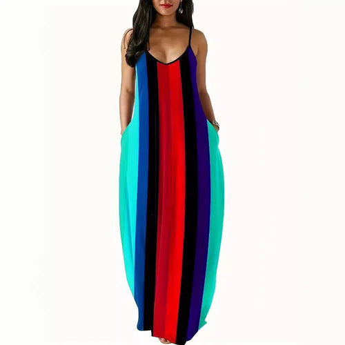 Maxi dress for women with plunging V-neck and elegant striped pattern Lune London
