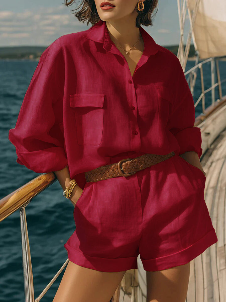 Women's Airy Short Sleeve Shirt and Shorts Set Lune London