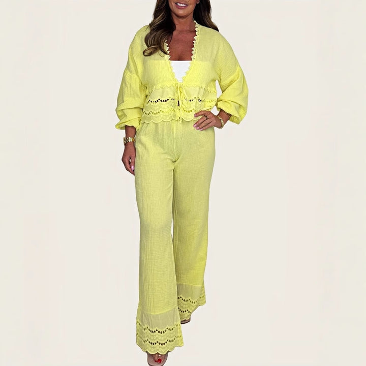 Women Two-Piece Set with Crochet Accents and Chic Loose Fit