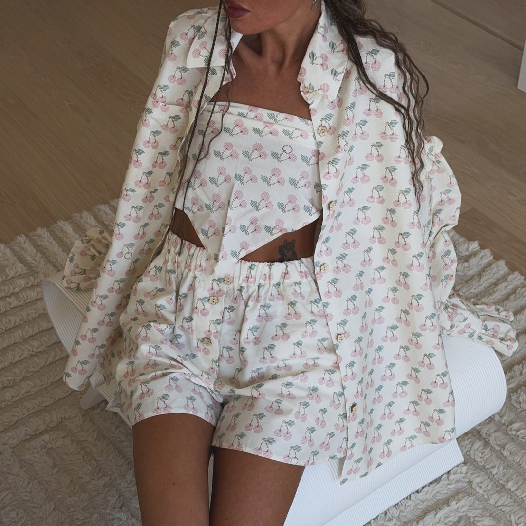 Comfortable women's pajama set with cherry pattern Lune London