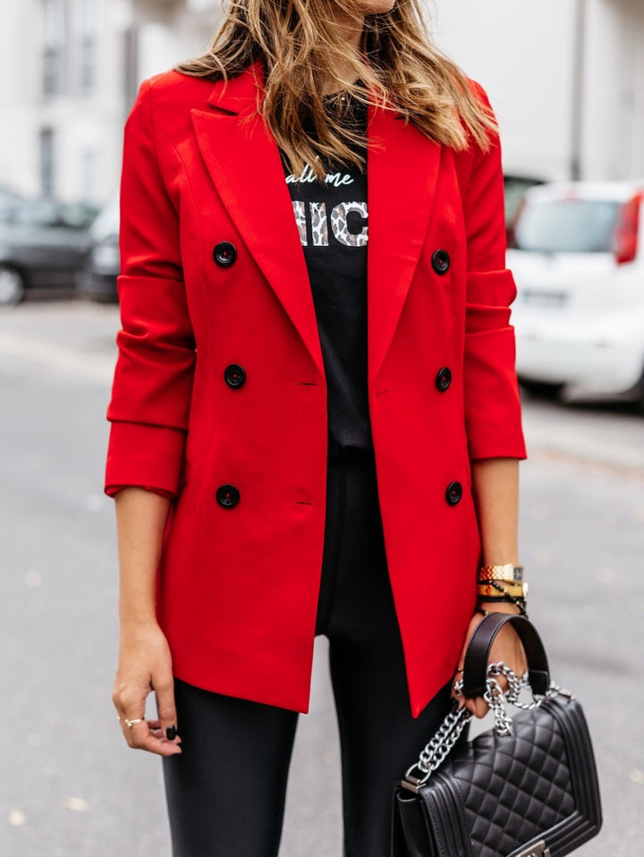 Trendy double-breasted blazer for women with a sleek silhouette and practical pockets Lune London