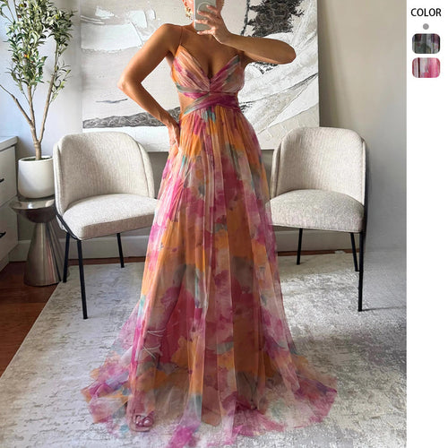 Airy maxi dress for women with colorful floral pattern and side cutout Chic & Stil
