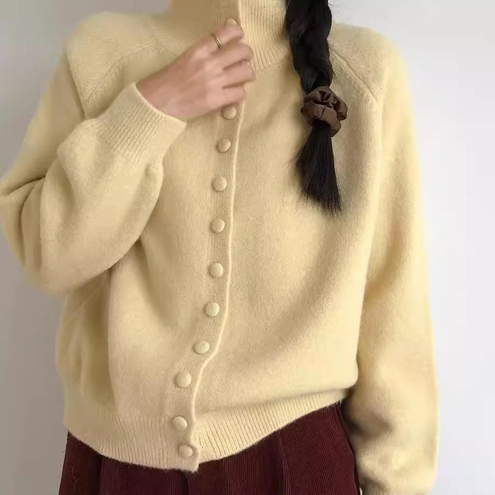 Ladies cardigan with high collar and decorative buttons Lune London