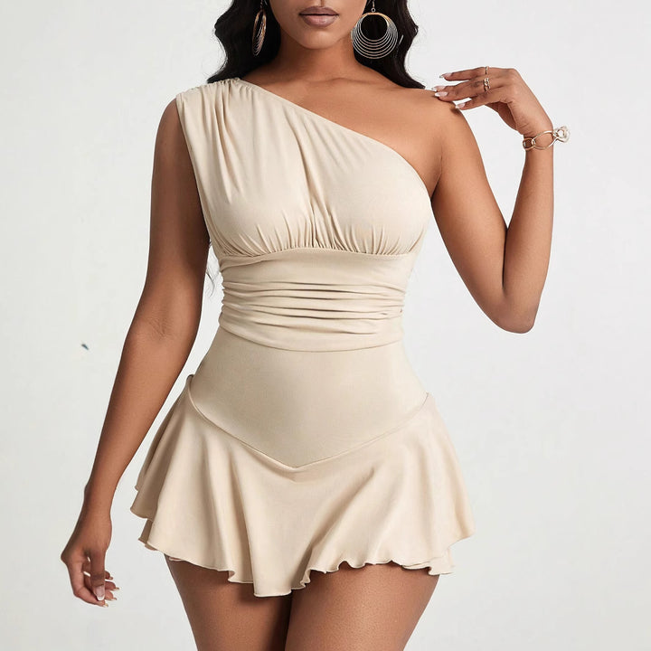 Asymmetrical mini dress for women with soft material and elegant draped design Chic & Stil