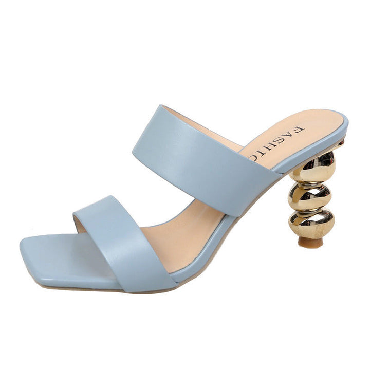 Women's Elegant Sandals with Curved Heel and Double Strap Lune London
