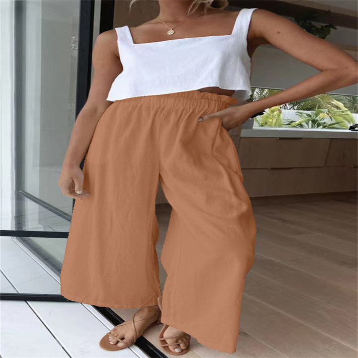 Loose linen pants for women with elastic waist and practical pockets Lune London