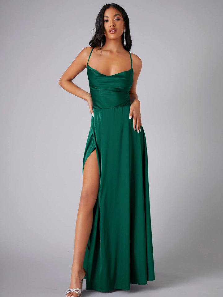 Ladies Elegant Satin Maxi Dress Lune London