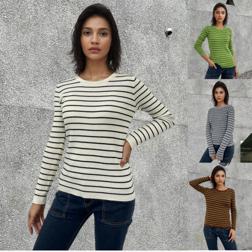 Long sleeve sweater for ladies with a modern striped pattern and a comfortable fit Lune London