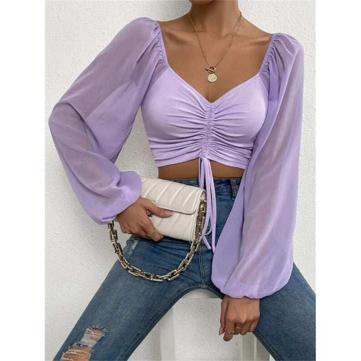 Trendy top for women with ruffles and long puff sleeves Lune London